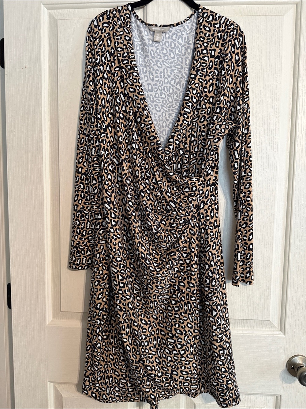 Banana Republic Leopard-Print Long-Sleeve Wrap Dress in Tan and Black